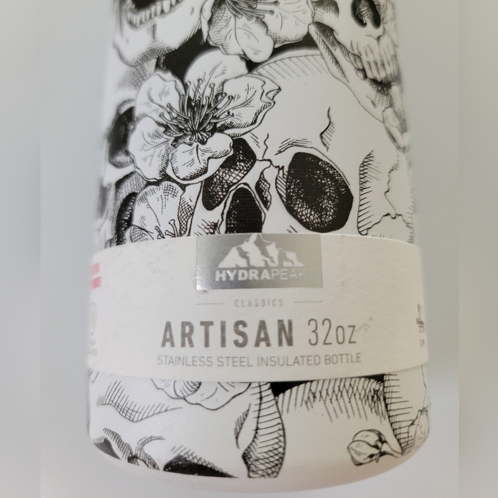 Hydrapeak Artisan Stainless Steel Insulated Bottle Skull Floral, 32 oz - Picture 6 of 8